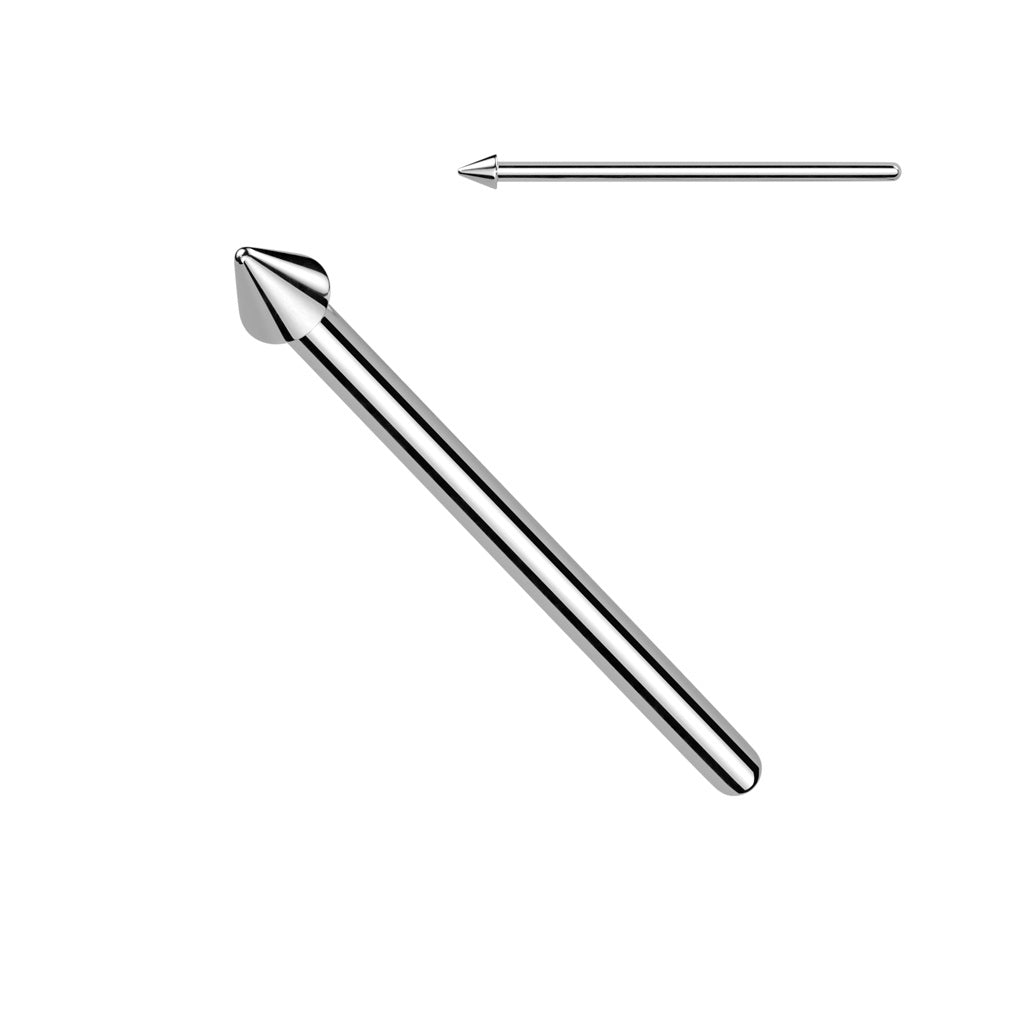 Titanium High Polish Extra Long Nose Stud with Spike 18/20 Gauge TNS