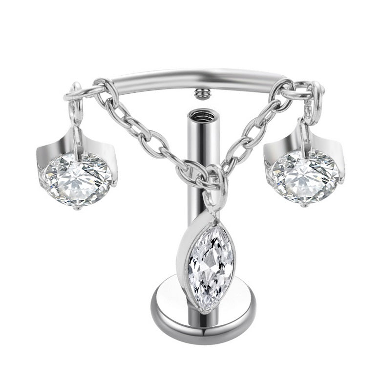 Titanium High Polish Internally Threaded Labret with Jewelled Chain Da ...