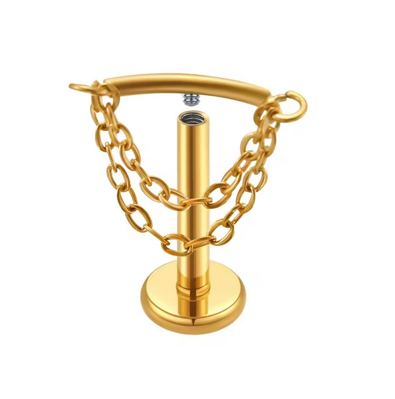 Titanium Gold Internally Threaded Labret with Chain Dangles - TI-223A ...