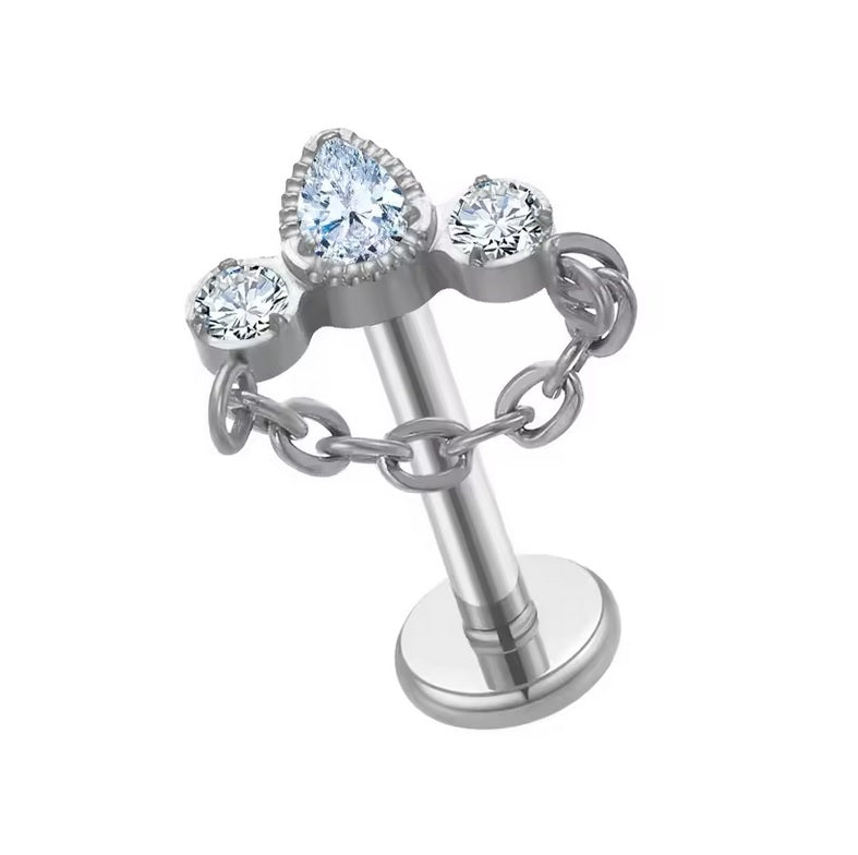 Titanium High Polish Internally Threaded Jewelled Labret with Chain Da ...