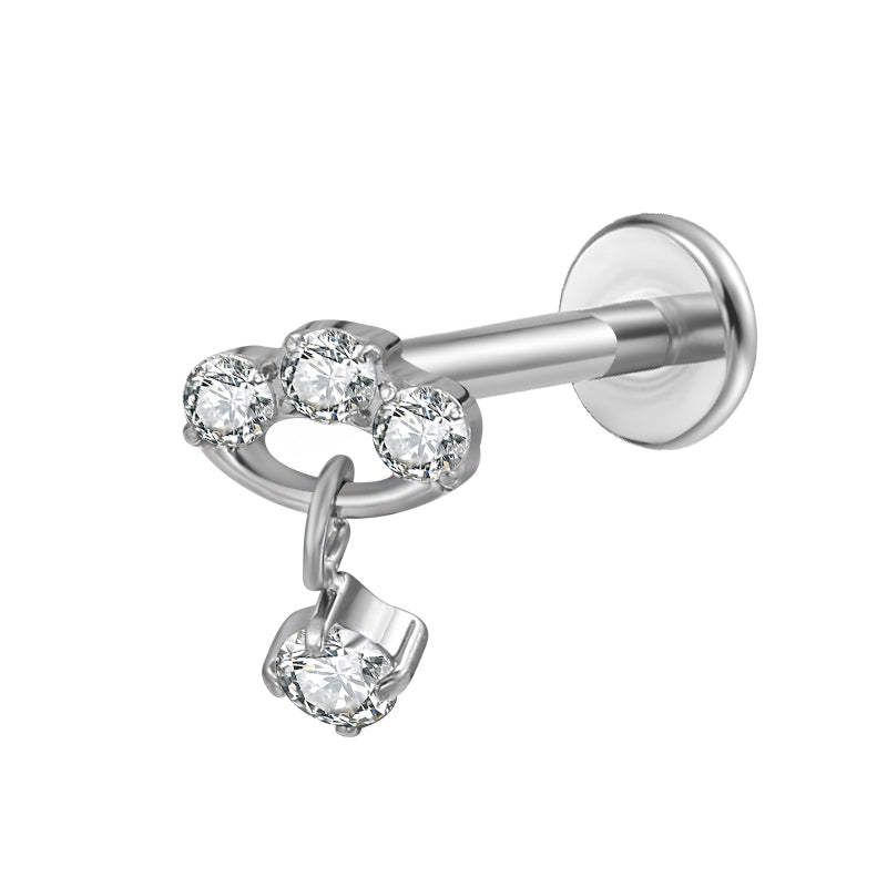 Titanium High Polish Internally Threaded Jewelled Labret with CZ Dropl ...