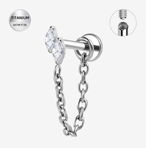 Titanium High Polish Jewelled Internally Threaded Labret with Chain Da ...